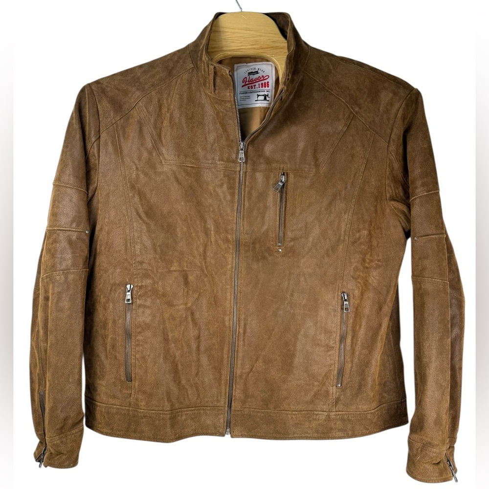 Flavor Leatherwear Suede Brown Leather Jacket‎ – Men’s 2XL